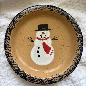 Snowman pottery Plate 1995 vintage Bath & Bodyworks holiday Christmas